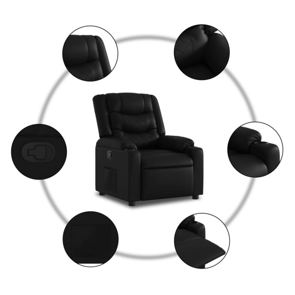 Sillón reclinable de cuero sintético negro M 5