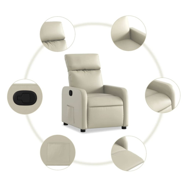 Sillón reclinable de cuero sintético crema M 5