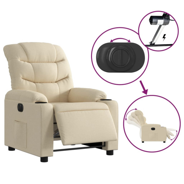 Sillón reclinable eléctrico de tela crema M 5