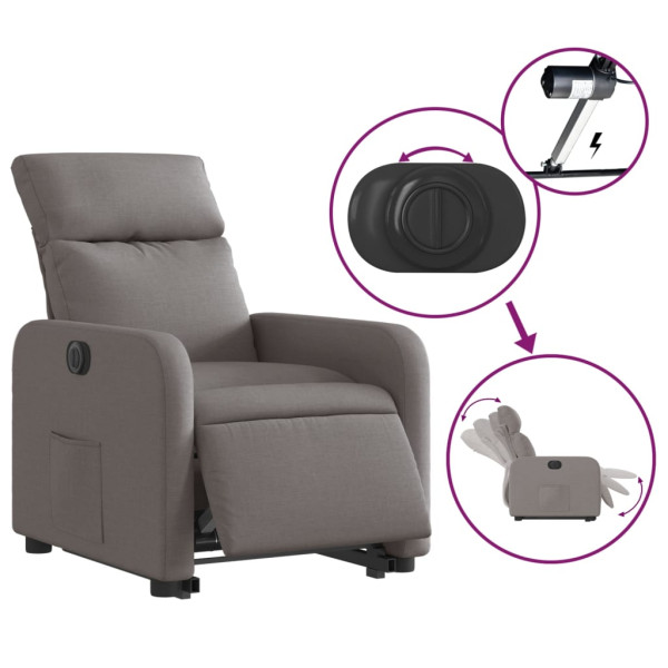 Sillón eléctrico reclinable elevable de tela gris taupe M 5