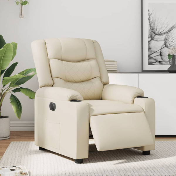 Sillón reclinable eléctrico de cuero sintético crema D