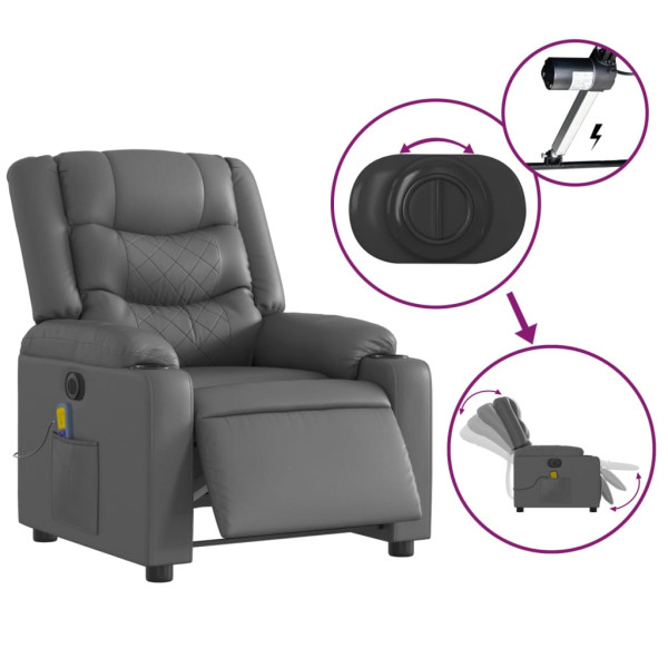 Sillón de masaje reclinable eléctrico cuero sintético gris M 5