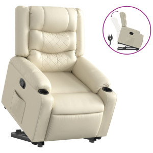 Sillón reclinable elevable cuero artificial color crema H