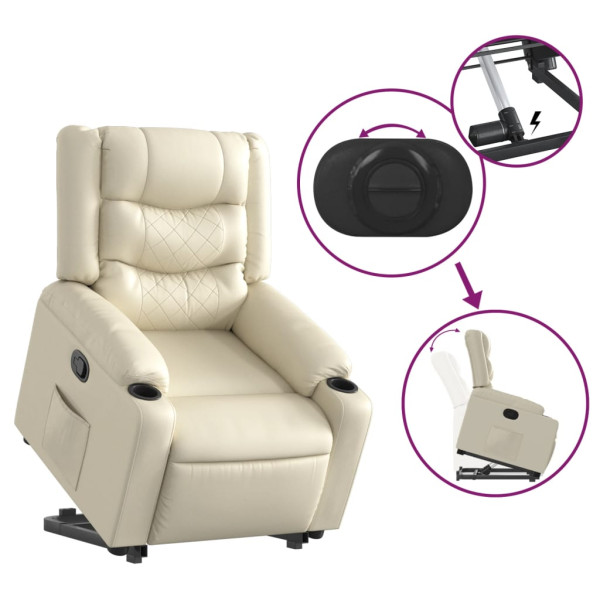 Sillón reclinable elevable cuero artificial color crema M 5