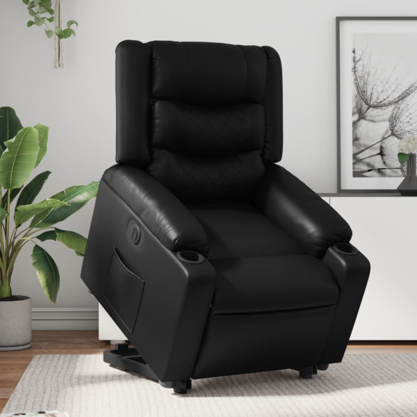 Sillón reclinable y elevable eléctrico cuero sintético negro D