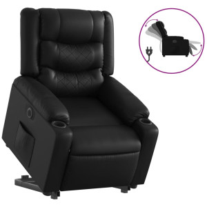 Sillón reclinable y elevable eléctrico cuero sintético negro H