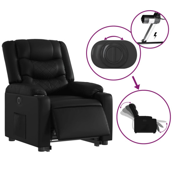 Sillón reclinable y elevable eléctrico cuero sintético negro M 5