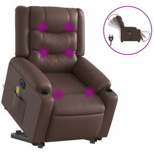 Sillón de masaje elevable eléctrico cuero sintético marrón H