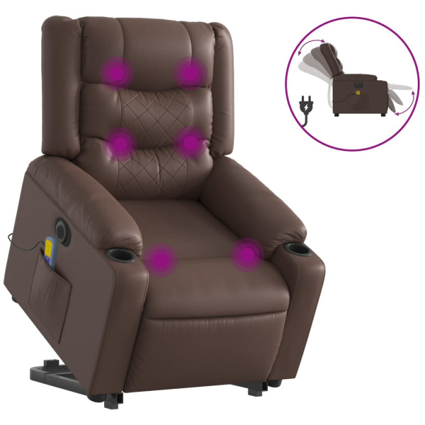 Sillón de masaje elevable eléctrico cuero sintético marrón M 2