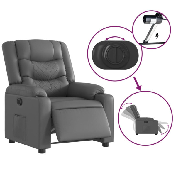Sillón reclinable eléctrico de cuero sintético gris M 5