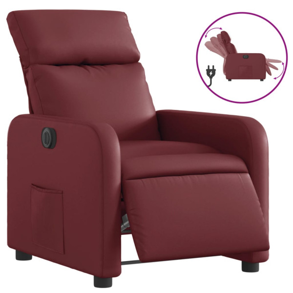 Sillón reclinable eléctrico de cuero sintético rojo tinto M 2