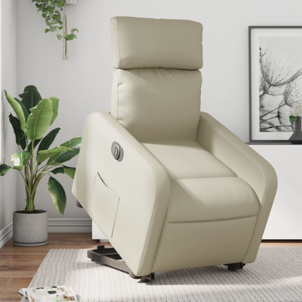Sillón reclinable elevable eléctrico de cuero sintético crema D