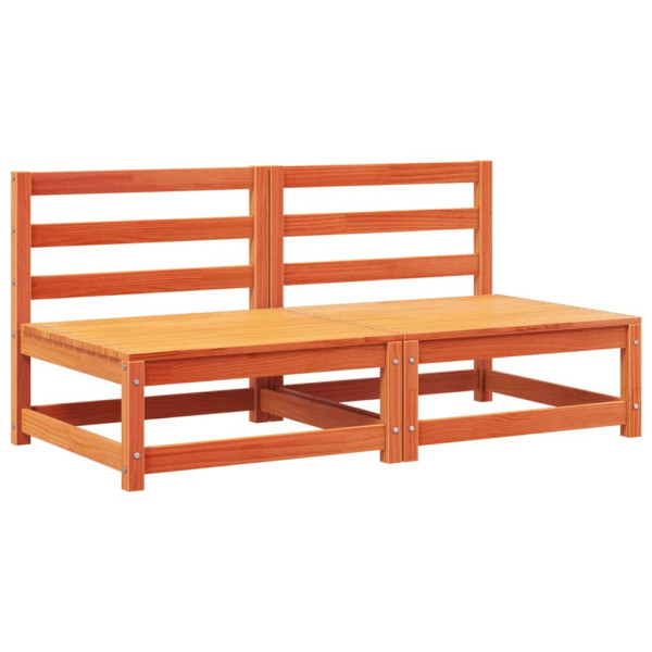 Sofás s/ braços p/jardim c/ almofadões 2pcs pinho castanho cera M 4