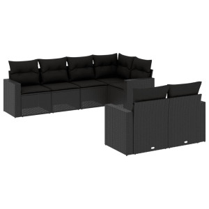 7 pcs conjunto de sofás p/ jardim c/ almofadões vime PE preto H