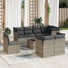 9 pcs conjunto sofás p/ jardim com almofadões vime PE cinzento 1