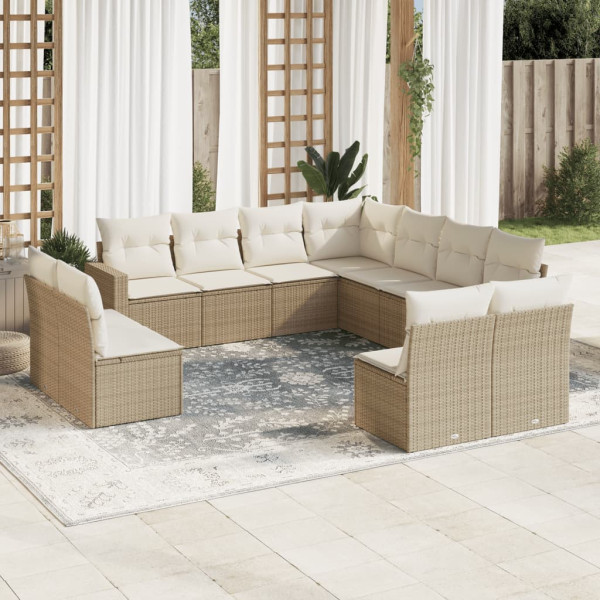 Set de sofás de jardín 11pzas con cojines ratán sintético beige D