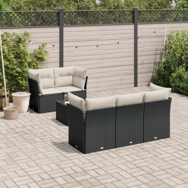 Set muebles de jardín 6 piezas y cojines ratán sintético negro D