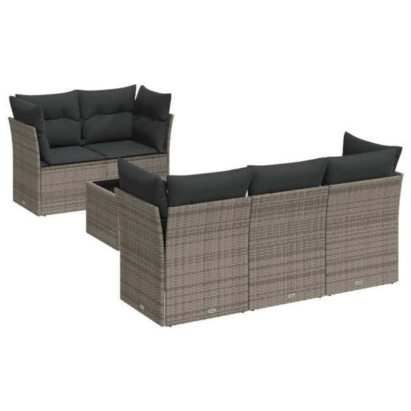 Set de muebles de jardín 6 pzas y cojines ratán sintético gris M 2