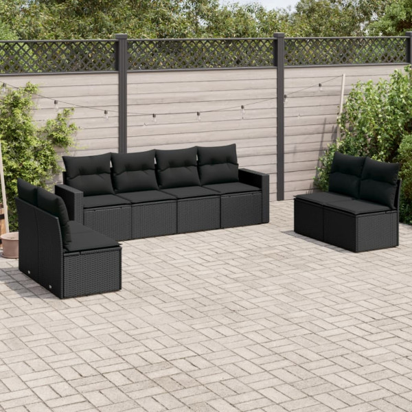8 pcs conjunto sofás de jardim com almofadões vime PE preto D