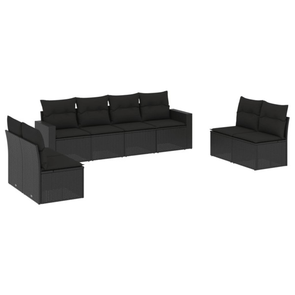 8 pcs conjunto sofás de jardim com almofadões vime PE preto M 2