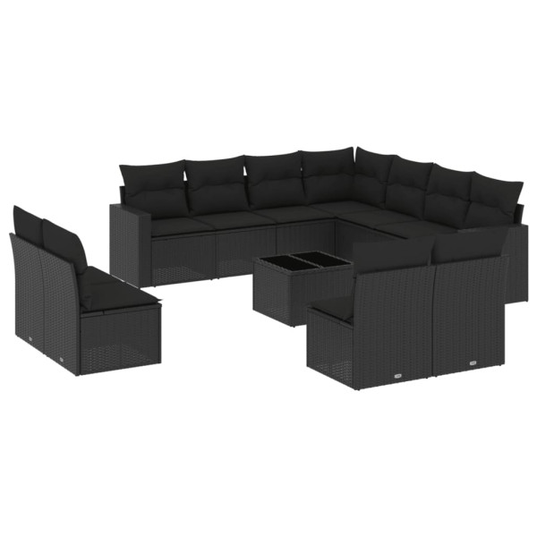 12 pcs conjunto de sofás de jardim c/ almofadões vime PE preto M 2