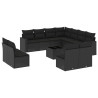 12 pcs conjunto de sofás de jardim c/ almofadões vime PE preto 2
