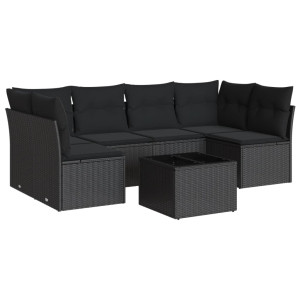 7 pcs conjunto de sofás p/ jardim c/ almofadões vime PE preto H
