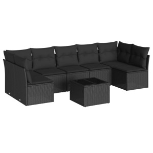 8 pcs conjunto sofás de jardim com almofadões vime PE preto H