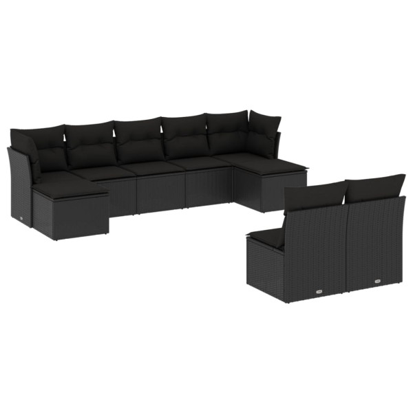 9 pcs conjunto de sofás p/ jardim c/ almofadões vime PE preto M 2