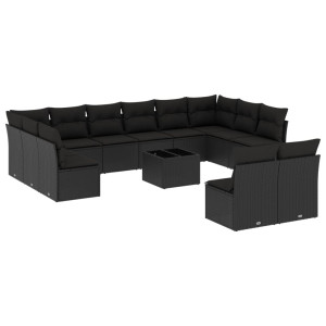 13 pcs conjunto de sofás de jardim com almofadões vime PE preto H