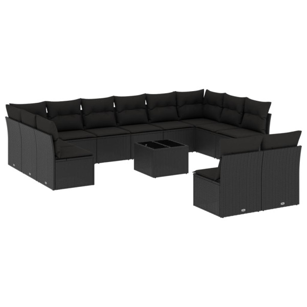 13 pcs conjunto de sofás de jardim com almofadões vime PE preto M 2