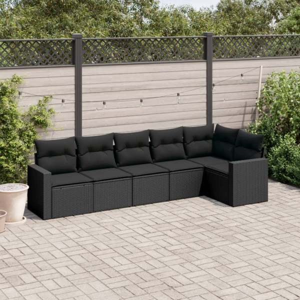 6 pcs conjunto sofás de jardim c/ almofadões vime PE preto D