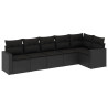 Set muebles de jardín 6 piezas y cojines ratán sintético negro 2