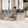 Set sofás de jardín con cojines 13 pzas ratán sintético beige 1