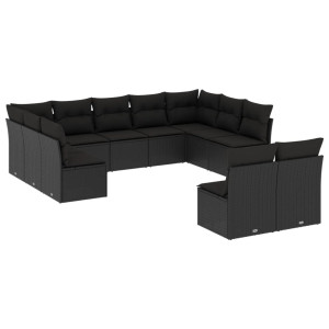 11 pcs conjunto sofás de jardim c/ almofadões vime PE preto H