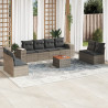 9 pcs conjunto sofás p/ jardim com almofadões vime PE cinzento 1