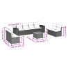 9 pcs conjunto sofás p/ jardim com almofadões vime PE cinzento 3