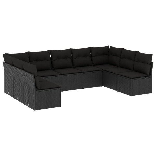 9 pcs conjunto de sofás p/ jardim c/ almofadões vime PE preto M 2