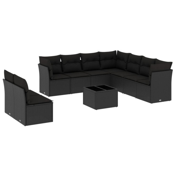 Set de sofás de jardín 10 pzas cojines ratán sintético negro M 2