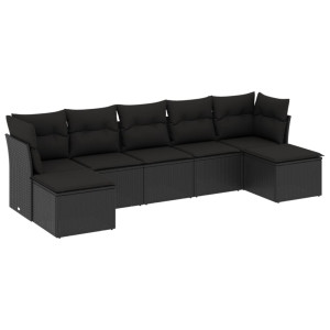7 pcs conjunto de sofás p/ jardim c/ almofadões vime PE preto H