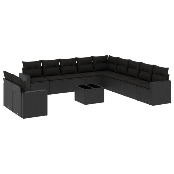 12 pcs conjunto de sofás de jardim c/ almofadões vime PE preto M 2