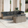 9 pcs conjunto sofás p/ jardim com almofadões vime PE cinzento 1