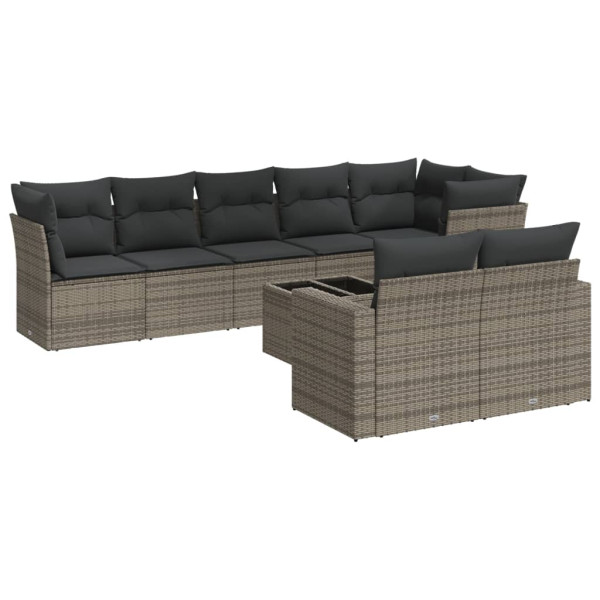 9 pcs conjunto sofás p/ jardim com almofadões vime PE cinzento M 2