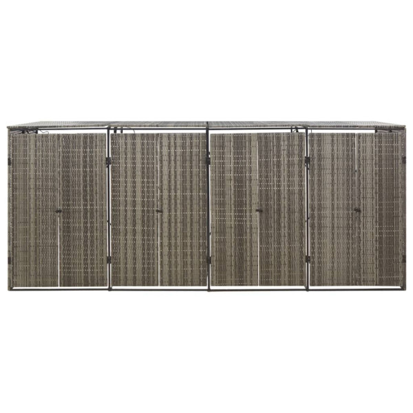 Cobertizo 4 contenedores de basura ratán PE gris 274x80x117 cm M 4