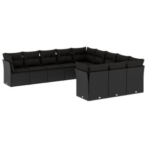 11 pcs conjunto sofás de jardim c/ almofadões vime PE preto H