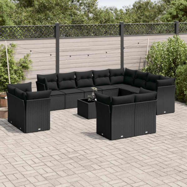 13 pcs conjunto de sofás de jardim com almofadões vime PE preto D