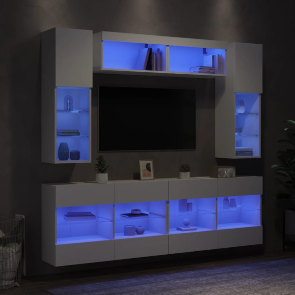Muebles de pared de TV con luces LED 6 piezas blanco M 5
