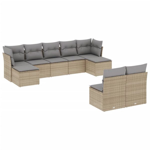 Set de sofás de jardín 9 pzas con cojines ratán sintético beige M 2