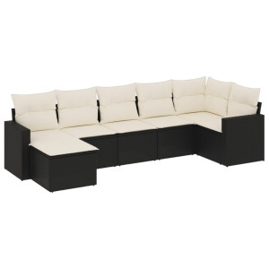 7 pcs conjunto de sofás p/ jardim c/ almofadões vime PE preto H
