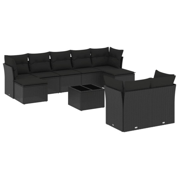 10 pcs conjunto sofás de jardim c/ almofadões vime PE preto M 2
